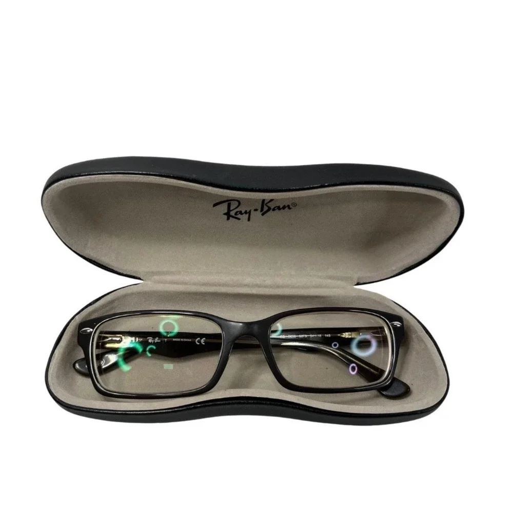 Ray-Ban RB 5206 5373 Eyeglasses Dark Brown Beige Rectangular Frames with Case